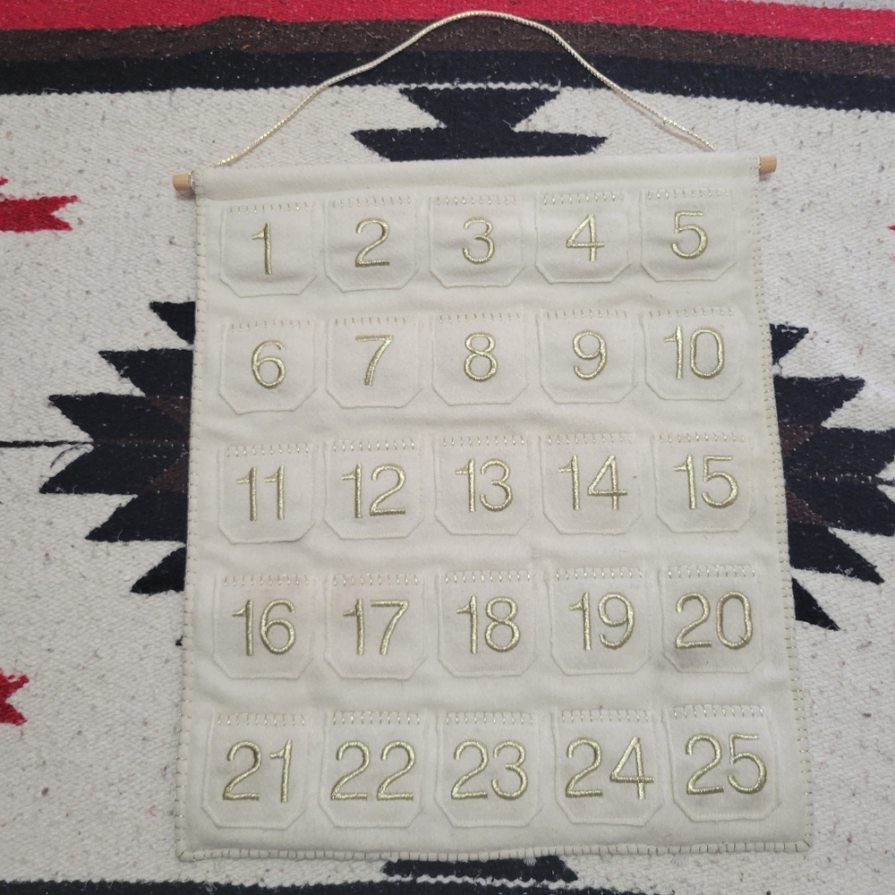 Neutral Advent Calendar Wall Hanging with Gold Numbers
